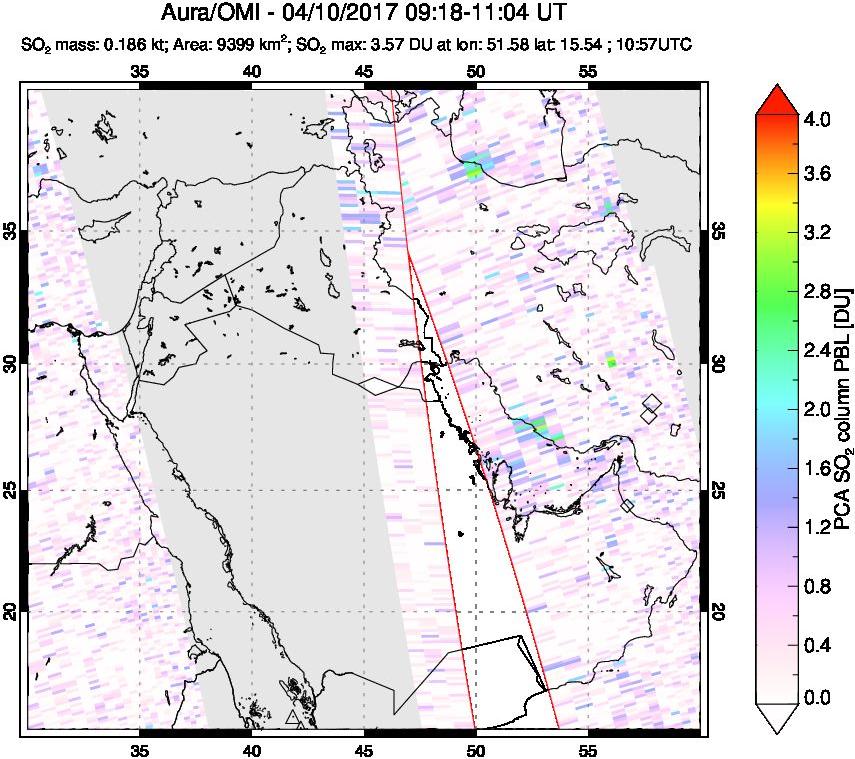 A sulfur dioxide image over Mideast on Apr 10, 2017.