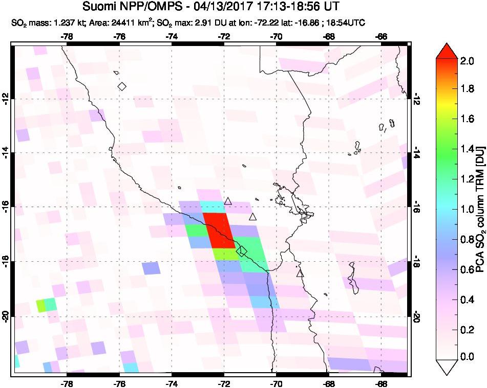 A sulfur dioxide image over Peru on Apr 13, 2017.
