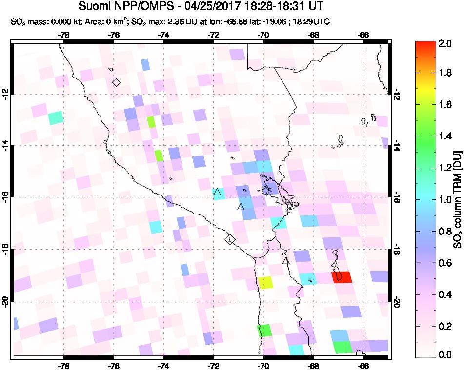 A sulfur dioxide image over Peru on Apr 25, 2017.