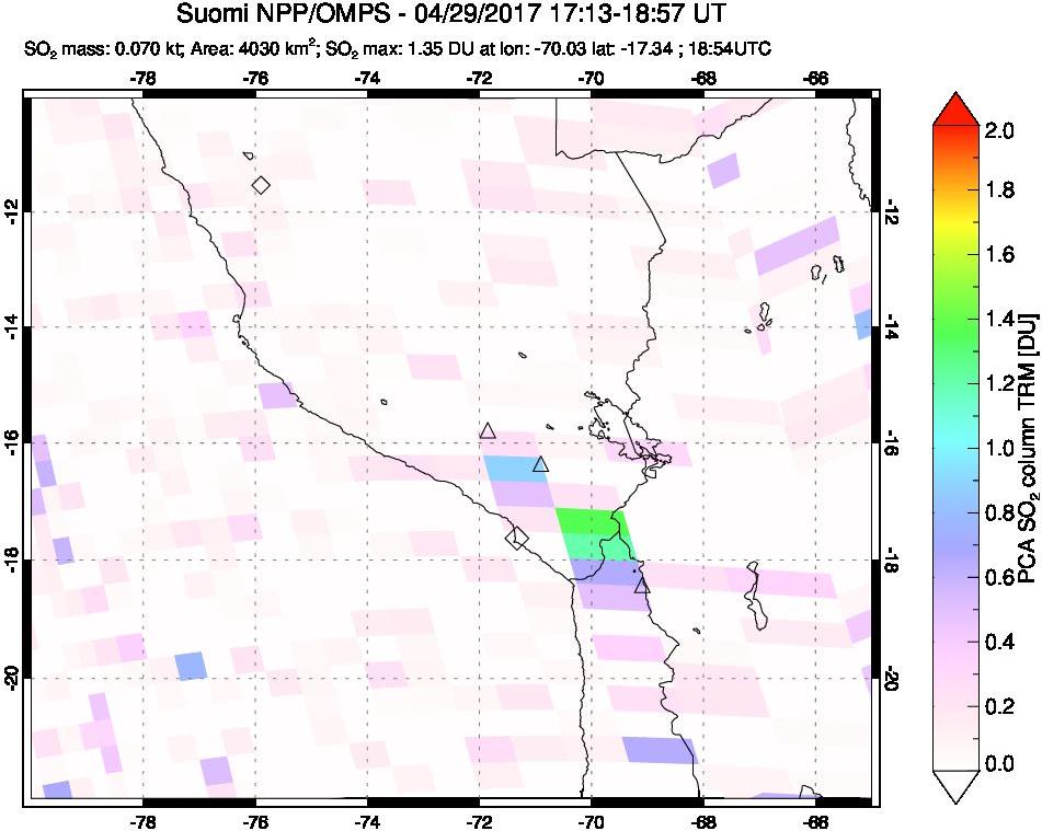 A sulfur dioxide image over Peru on Apr 29, 2017.