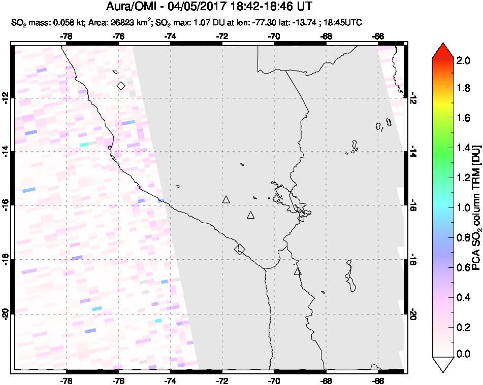 A sulfur dioxide image over Peru on Apr 05, 2017.