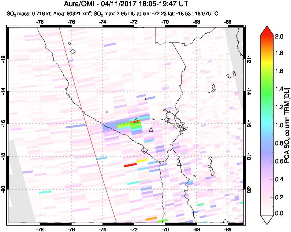 A sulfur dioxide image over Peru on Apr 11, 2017.