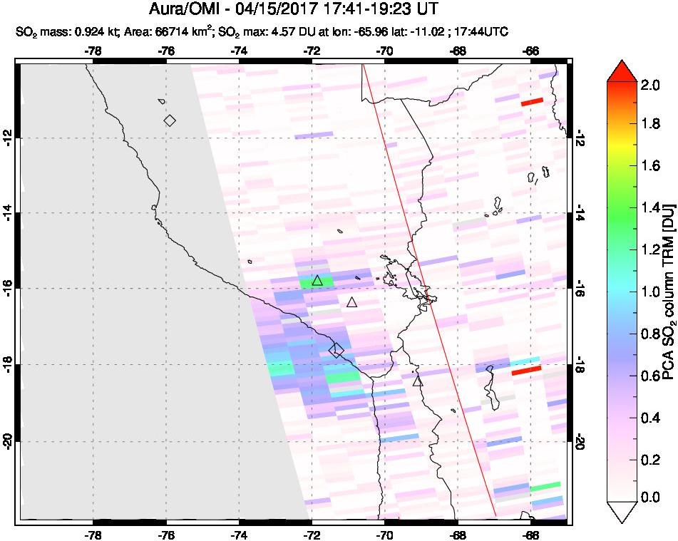 A sulfur dioxide image over Peru on Apr 15, 2017.