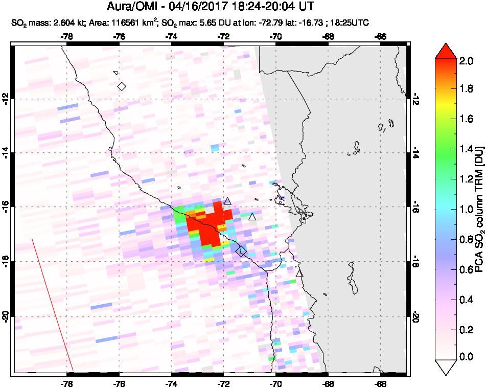 A sulfur dioxide image over Peru on Apr 16, 2017.