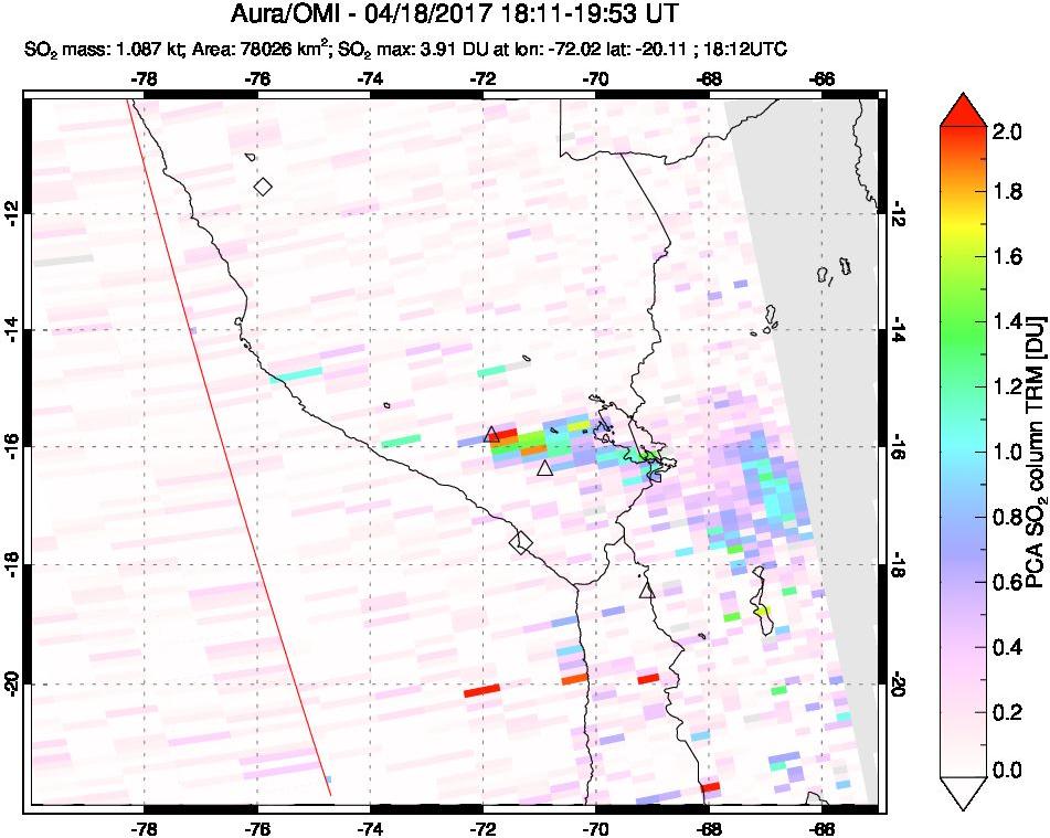 A sulfur dioxide image over Peru on Apr 18, 2017.