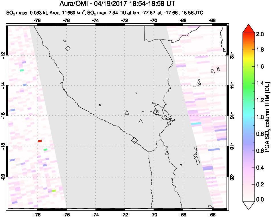 A sulfur dioxide image over Peru on Apr 19, 2017.