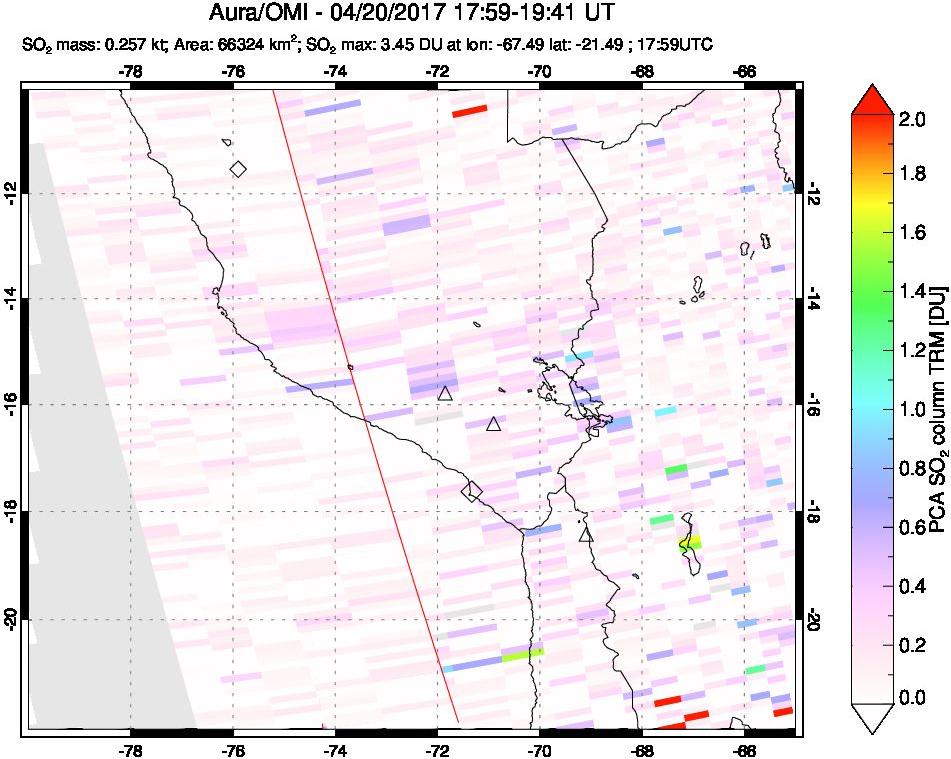 A sulfur dioxide image over Peru on Apr 20, 2017.