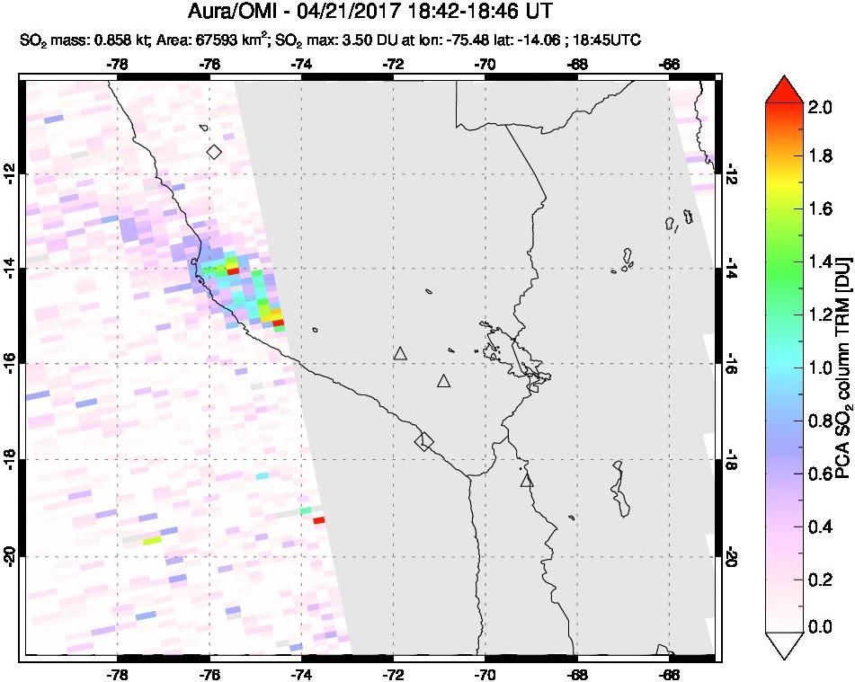 A sulfur dioxide image over Peru on Apr 21, 2017.