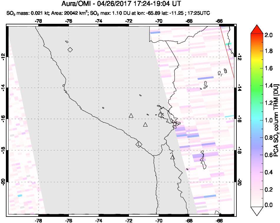 A sulfur dioxide image over Peru on Apr 26, 2017.