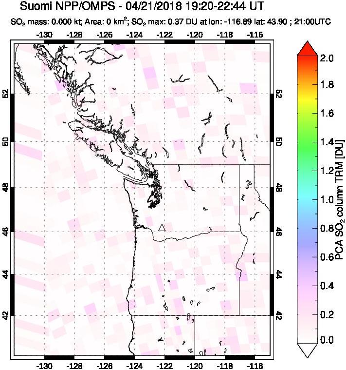 A sulfur dioxide image over Cascade Range, USA on Apr 21, 2018.