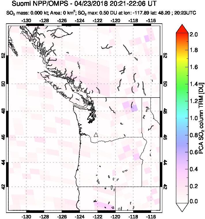 A sulfur dioxide image over Cascade Range, USA on Apr 23, 2018.