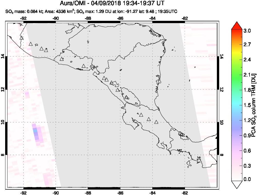 A sulfur dioxide image over Central America on Apr 09, 2018.