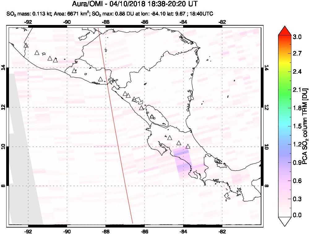A sulfur dioxide image over Central America on Apr 10, 2018.