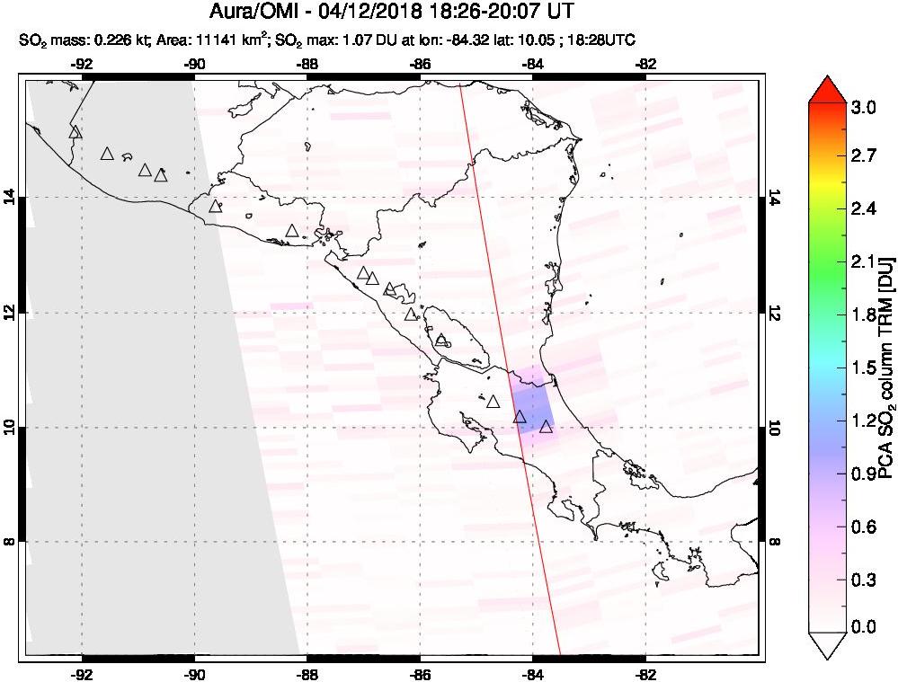 A sulfur dioxide image over Central America on Apr 12, 2018.