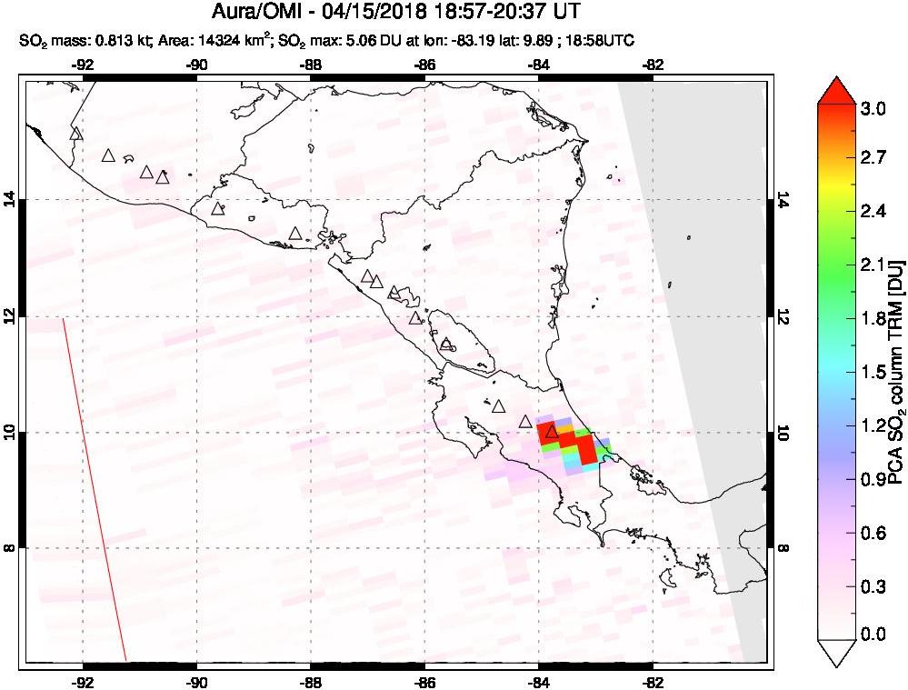 A sulfur dioxide image over Central America on Apr 15, 2018.