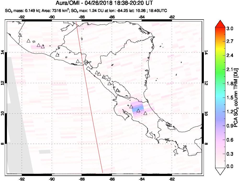 A sulfur dioxide image over Central America on Apr 26, 2018.
