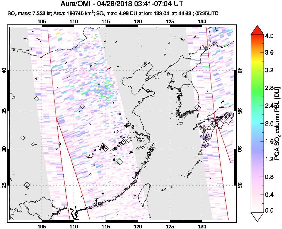 A sulfur dioxide image over Eastern China on Apr 28, 2018.