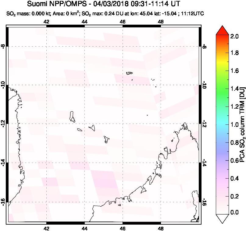 A sulfur dioxide image over Comoro Islands on Apr 03, 2018.