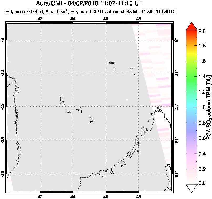 A sulfur dioxide image over Comoro Islands on Apr 02, 2018.