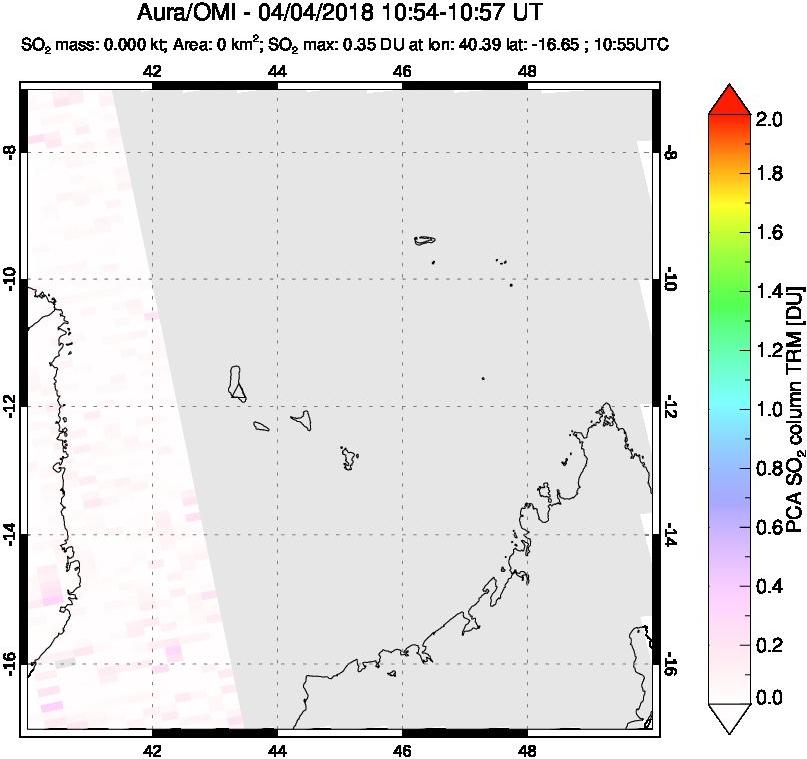 A sulfur dioxide image over Comoro Islands on Apr 04, 2018.