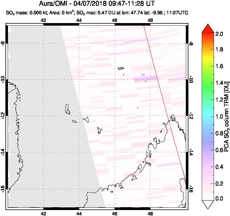 A sulfur dioxide image over Comoro Islands on Apr 07, 2018.
