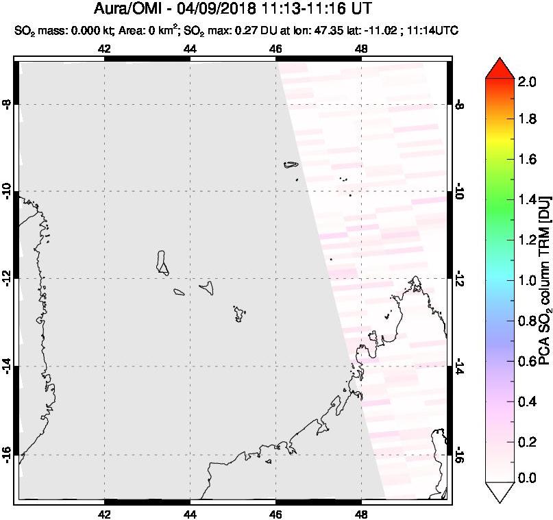 A sulfur dioxide image over Comoro Islands on Apr 09, 2018.