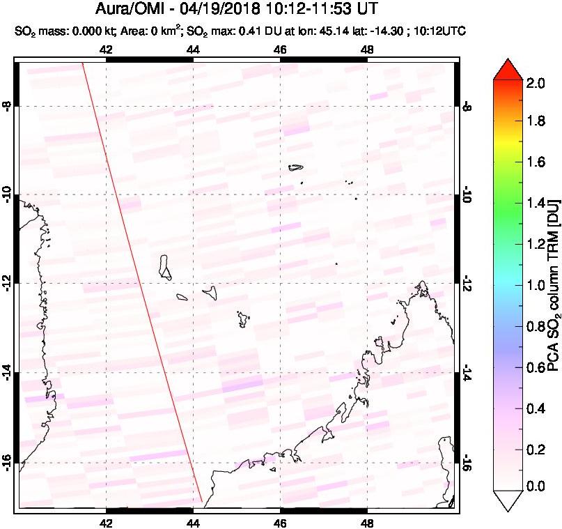 A sulfur dioxide image over Comoro Islands on Apr 19, 2018.