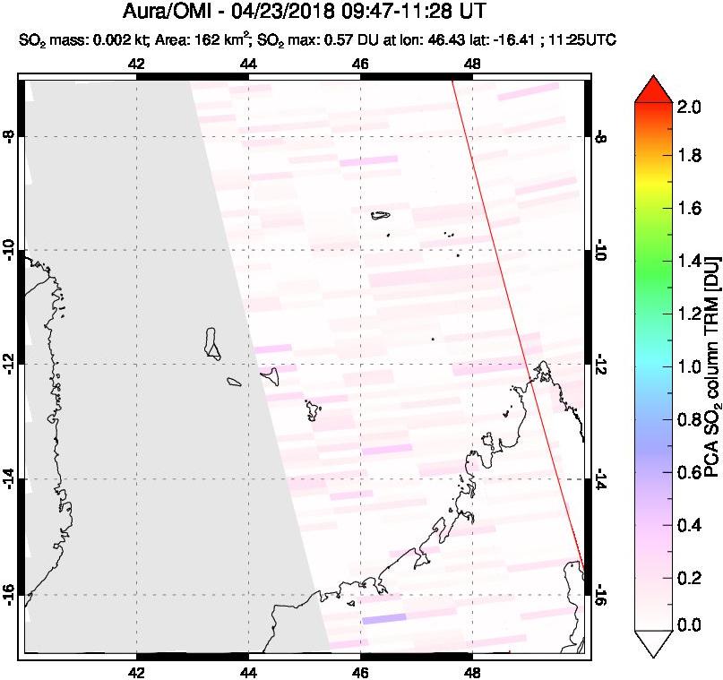 A sulfur dioxide image over Comoro Islands on Apr 23, 2018.
