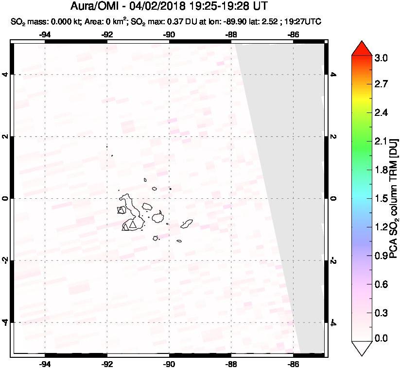 A sulfur dioxide image over Galápagos Islands on Apr 02, 2018.
