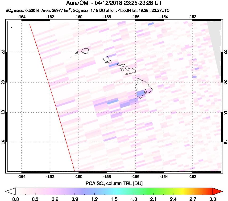 A sulfur dioxide image over Hawaii, USA on Apr 12, 2018.