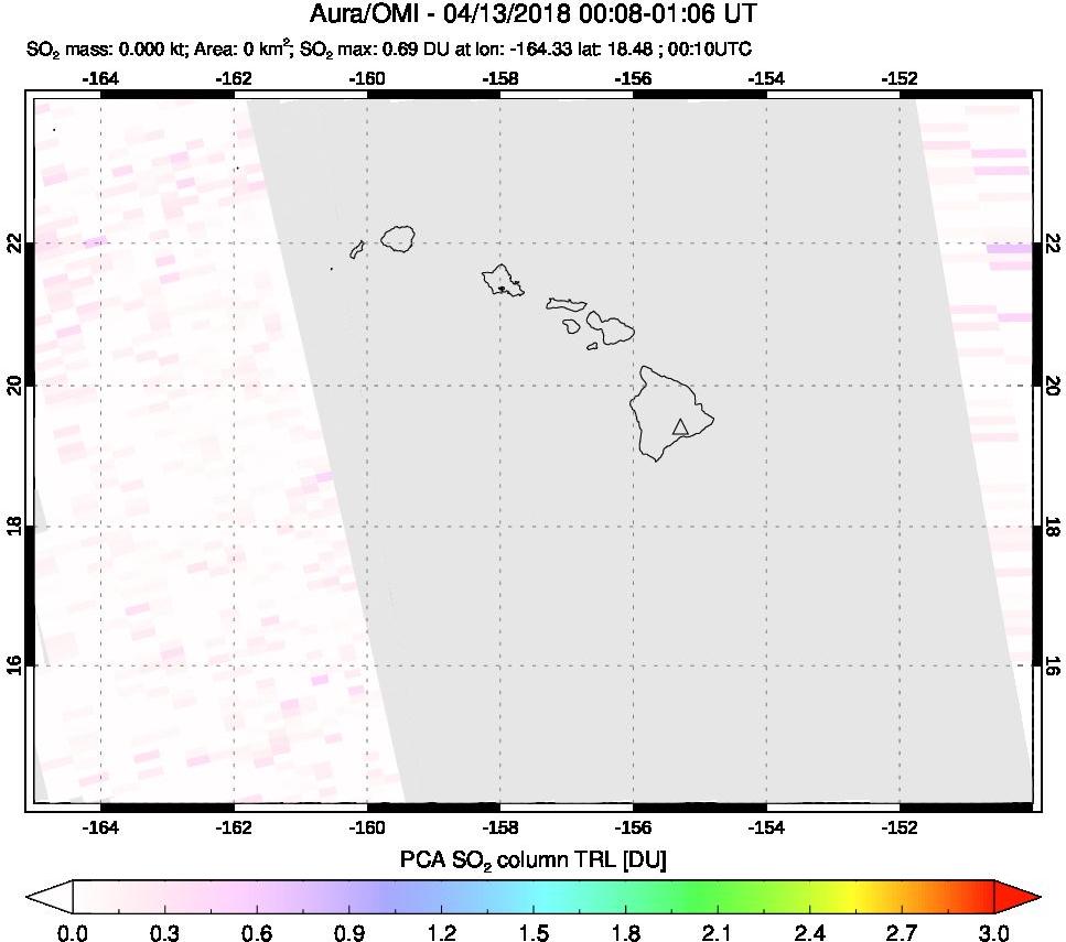 A sulfur dioxide image over Hawaii, USA on Apr 13, 2018.
