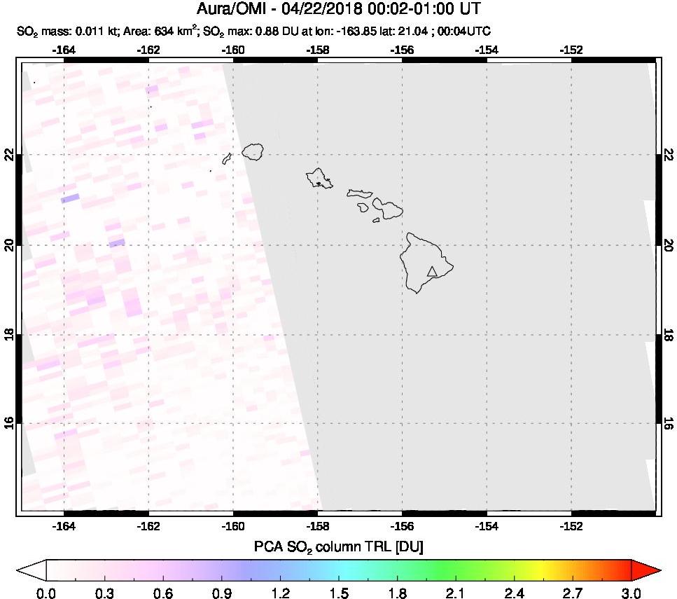 A sulfur dioxide image over Hawaii, USA on Apr 22, 2018.