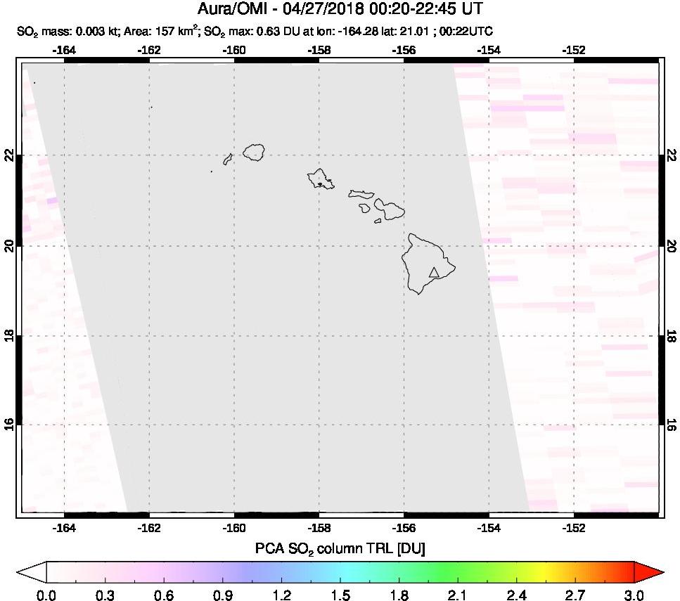 A sulfur dioxide image over Hawaii, USA on Apr 27, 2018.