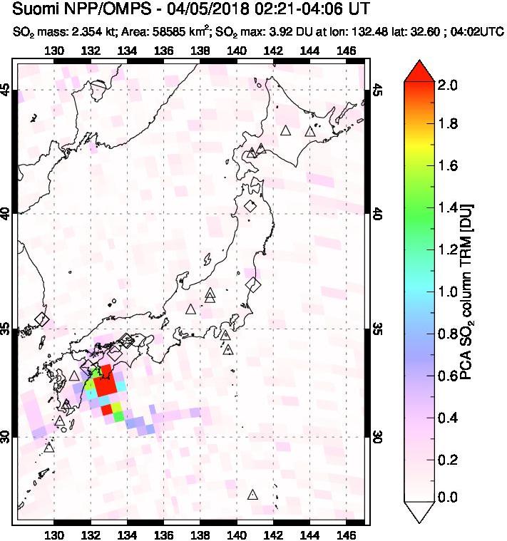 A sulfur dioxide image over Japan on Apr 05, 2018.