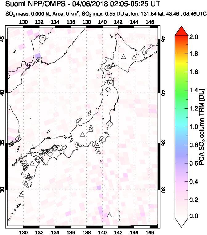 A sulfur dioxide image over Japan on Apr 06, 2018.