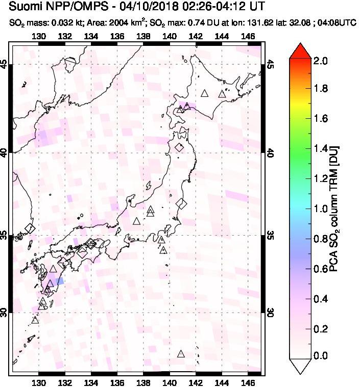 A sulfur dioxide image over Japan on Apr 10, 2018.