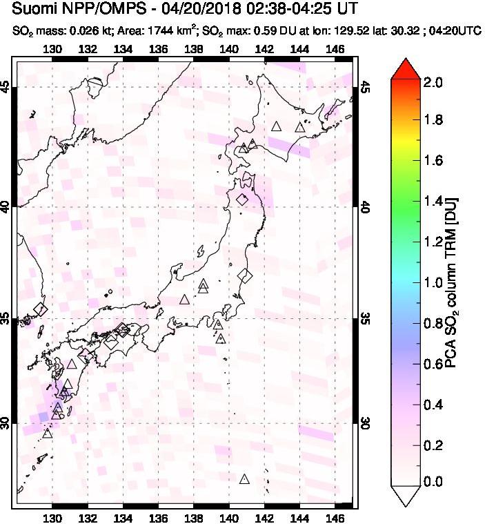 A sulfur dioxide image over Japan on Apr 20, 2018.
