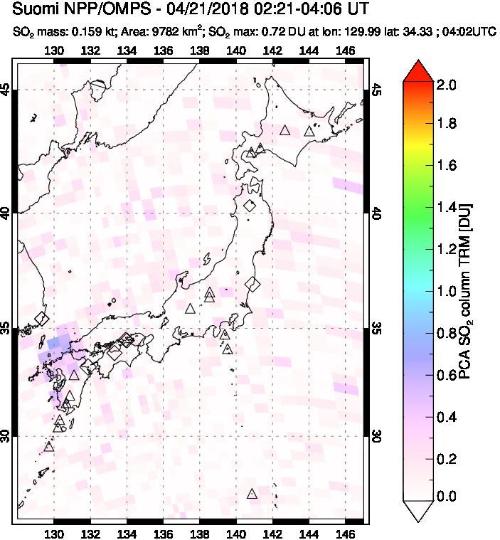 A sulfur dioxide image over Japan on Apr 21, 2018.