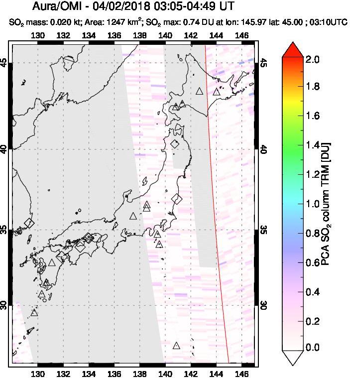 A sulfur dioxide image over Japan on Apr 02, 2018.