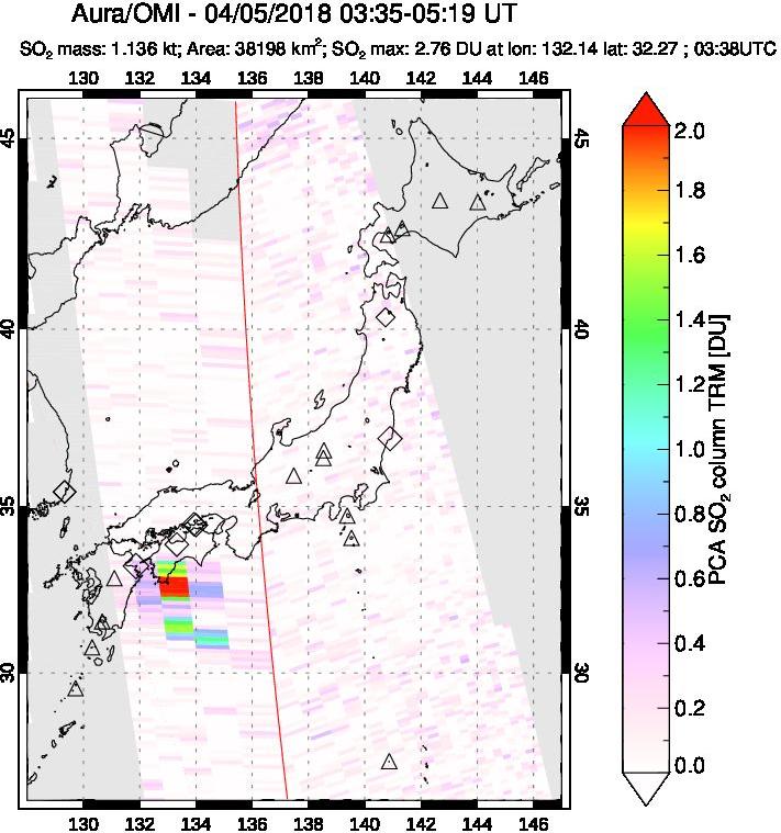 A sulfur dioxide image over Japan on Apr 05, 2018.