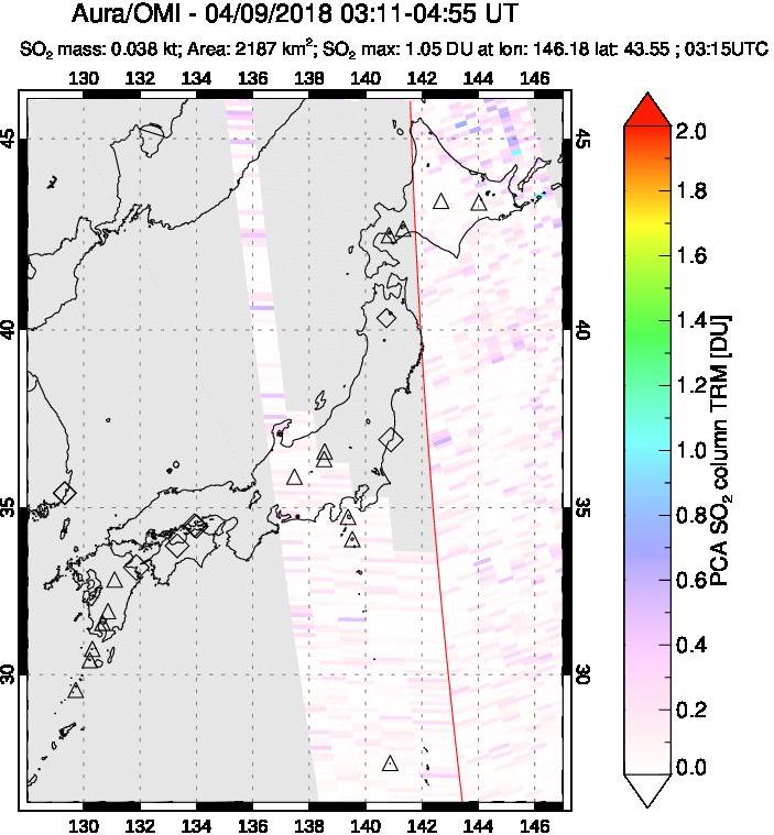 A sulfur dioxide image over Japan on Apr 09, 2018.