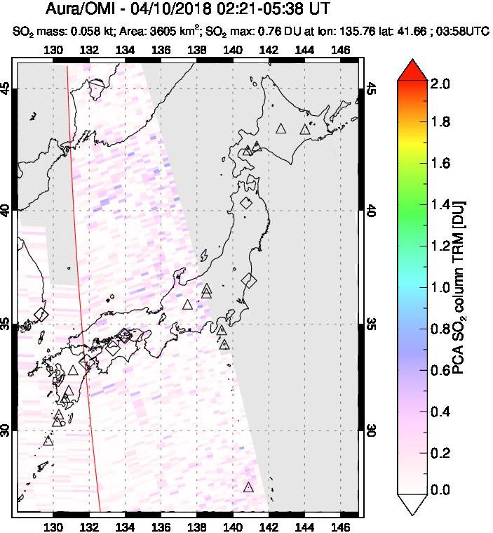 A sulfur dioxide image over Japan on Apr 10, 2018.