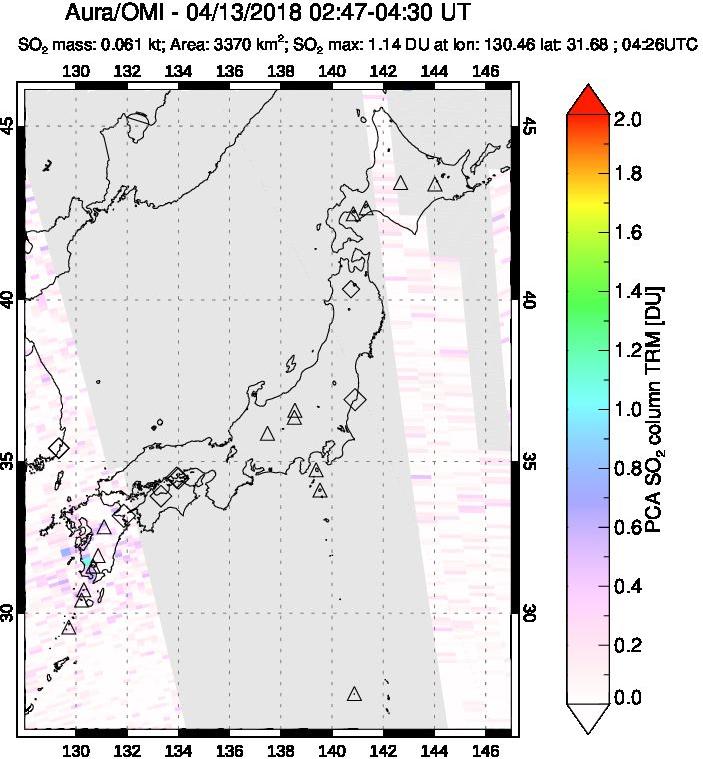 A sulfur dioxide image over Japan on Apr 13, 2018.