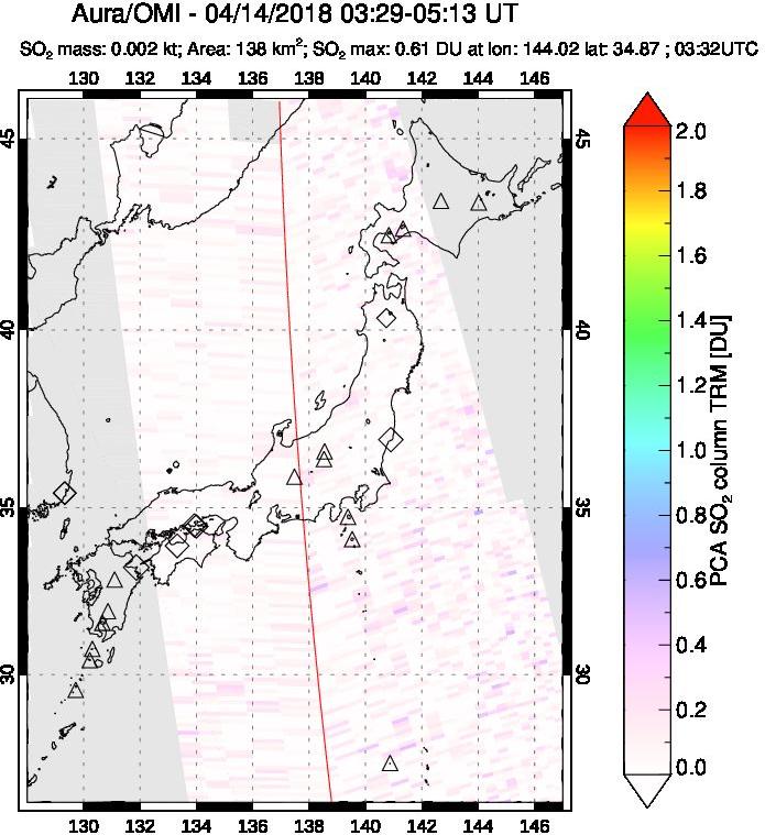 A sulfur dioxide image over Japan on Apr 14, 2018.