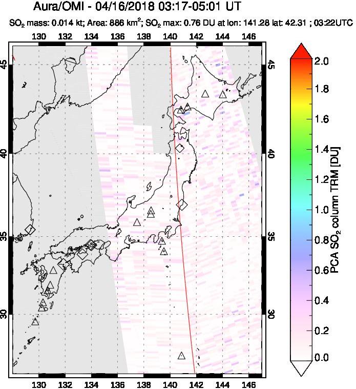 A sulfur dioxide image over Japan on Apr 16, 2018.