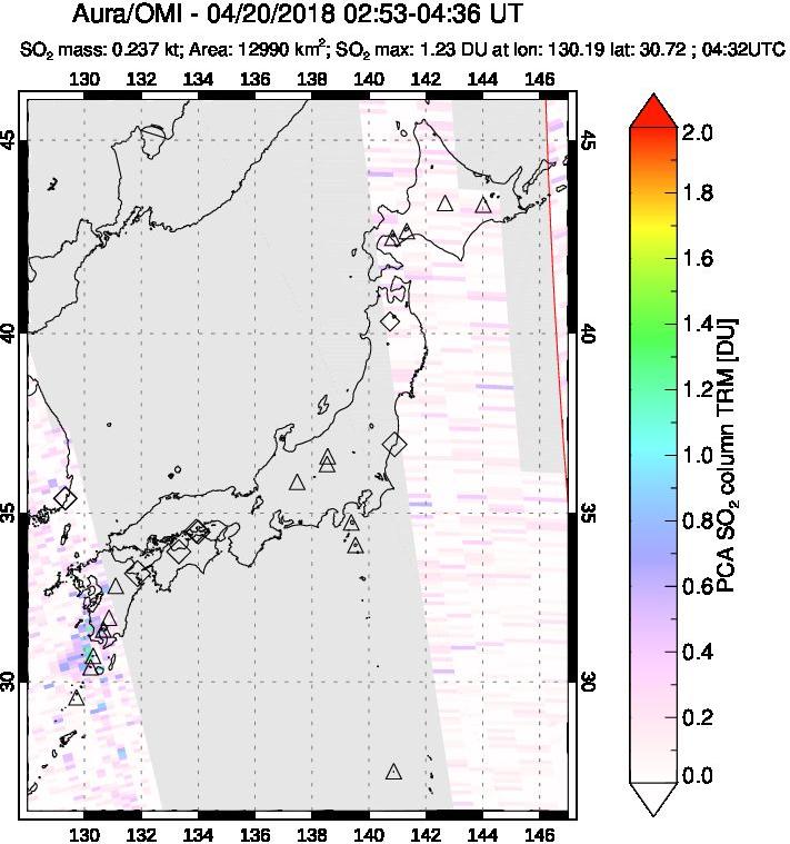 A sulfur dioxide image over Japan on Apr 20, 2018.