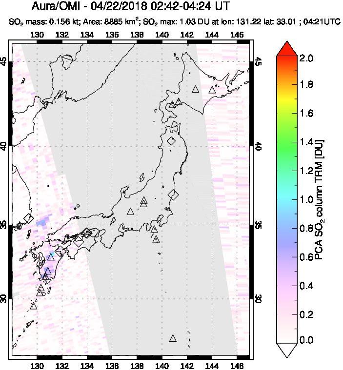 A sulfur dioxide image over Japan on Apr 22, 2018.