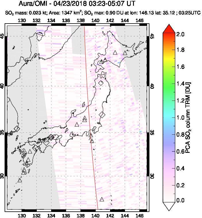 A sulfur dioxide image over Japan on Apr 23, 2018.