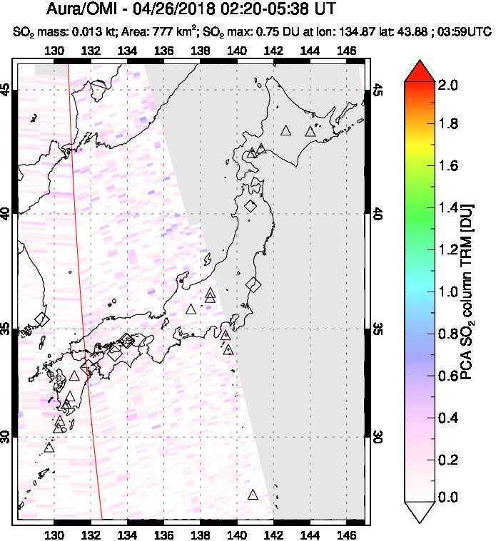A sulfur dioxide image over Japan on Apr 26, 2018.