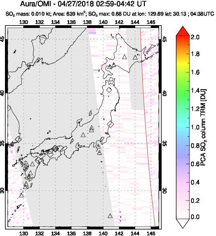 A sulfur dioxide image over Japan on Apr 27, 2018.